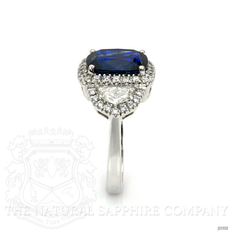 5.74 Ct. Blue Sapphire and Natural Diamond Three Stone Ring, Platinum 950