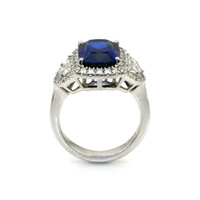 5.74 Ct. Blue Sapphire and Natural Diamond Three Stone Ring, Platinum 950 Image