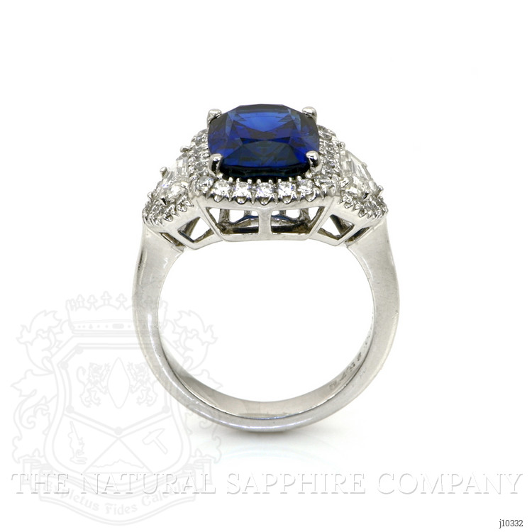 5.74 Ct. Blue Sapphire and Natural Diamond Three Stone Ring, Platinum 950