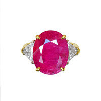 8.79 Ct. Ruby Natural Diamond Accent Stones Ring, 18K Yellow Gold Image