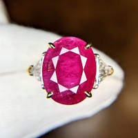 8.79 Ct. Ruby Natural Diamond Accent Stones Ring, 18K Yellow Gold Image