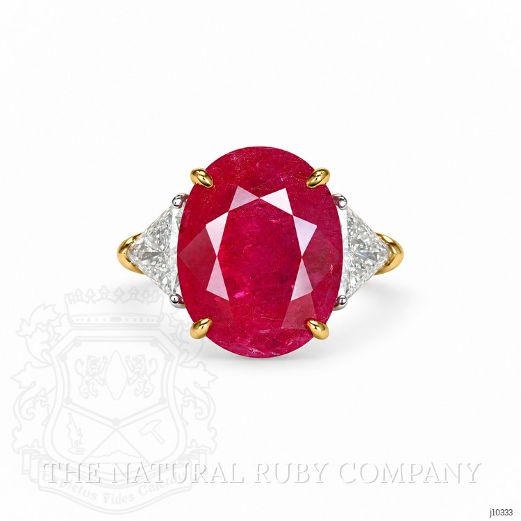 8.79 Ct. Pinkish Red Ruby and Natural Diamond Accent Stones Ring, 18K Yellow Gold