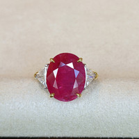 8.79 Ct. Ruby Natural Diamond Accent Stones Ring, 18K Yellow Gold Life Style