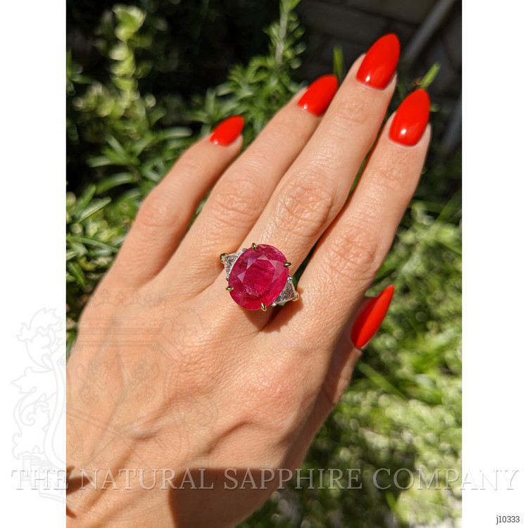 8.79 Ct. Ruby Natural Diamond Accent Stones Ring, 18K Yellow Gold