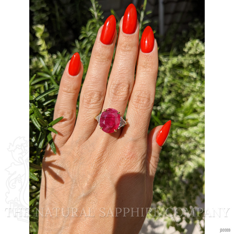 8.79 Ct. Ruby Natural Diamond Accent Stones Ring, 18K Yellow Gold