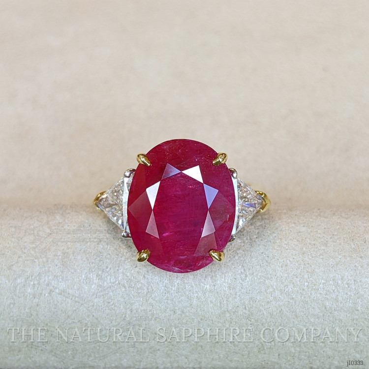 8.79 Ct. Pinkish Red Ruby and Natural Diamond Accent Stones Ring, 18K Yellow Gold