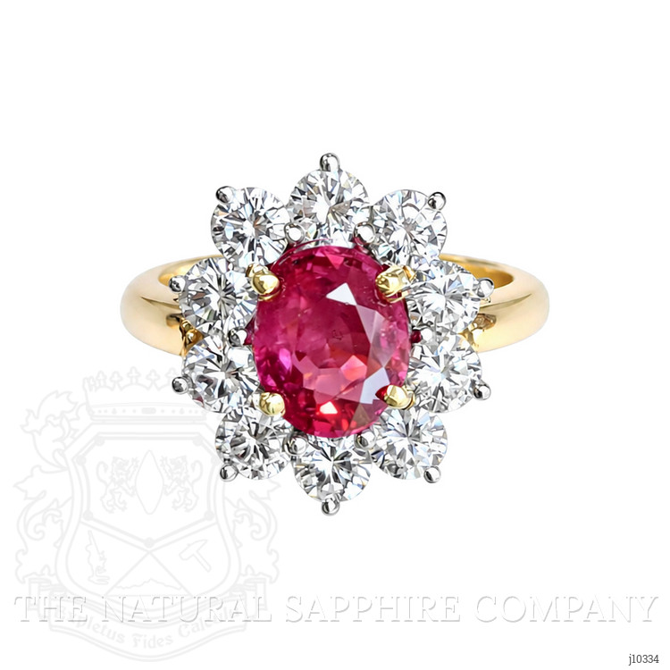 2.27 Ct. Ruby and Natural Diamond Halo Ring, 18K Yellow Gold