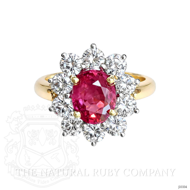 2.27 Ct. Ruby and Natural Diamond Halo Ring, 18K Yellow Gold