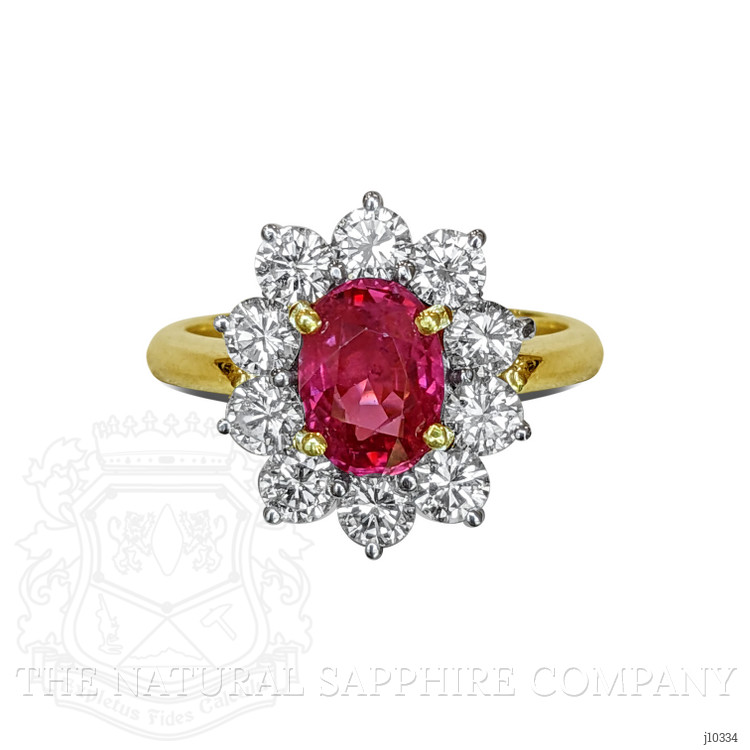 2.27 Ct. Ruby Natural Diamond Halo Ring, 18K Yellow Gold