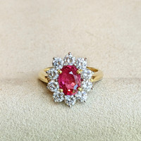2.27 Ct. Ruby Natural Diamond Halo Ring, 18K Yellow Gold Image