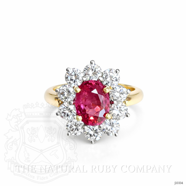 2.27 Ct. Ruby and Natural Diamond Halo Ring, 18K Yellow Gold