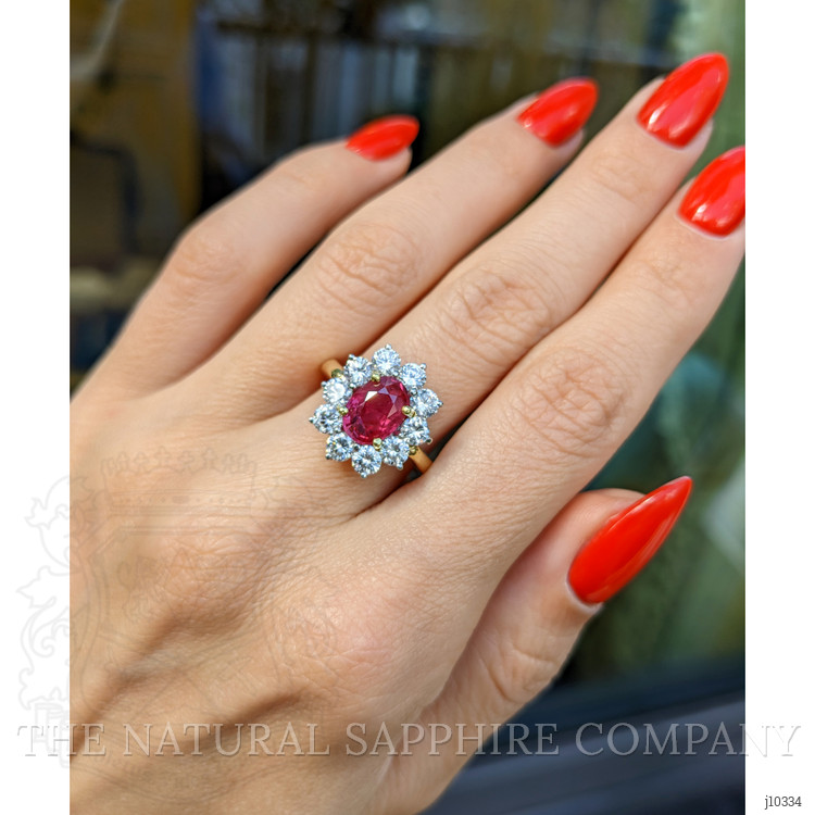 2.27 Ct. Ruby Natural Diamond Halo Ring, 18K Yellow Gold