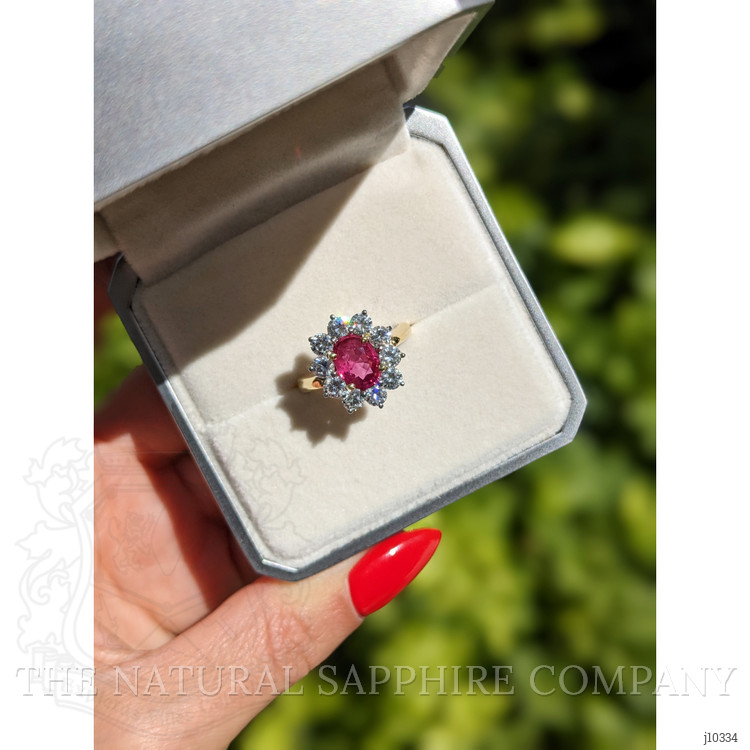 2.27 Ct. Ruby Natural Diamond Halo Ring, 18K Yellow Gold