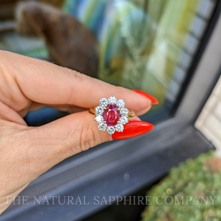 2.27 Ct. Ruby Natural Diamond Halo Ring, 18K Yellow Gold