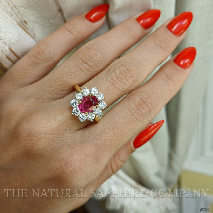 2.27 Ct. Ruby Natural Diamond Halo Ring, 18K Yellow Gold