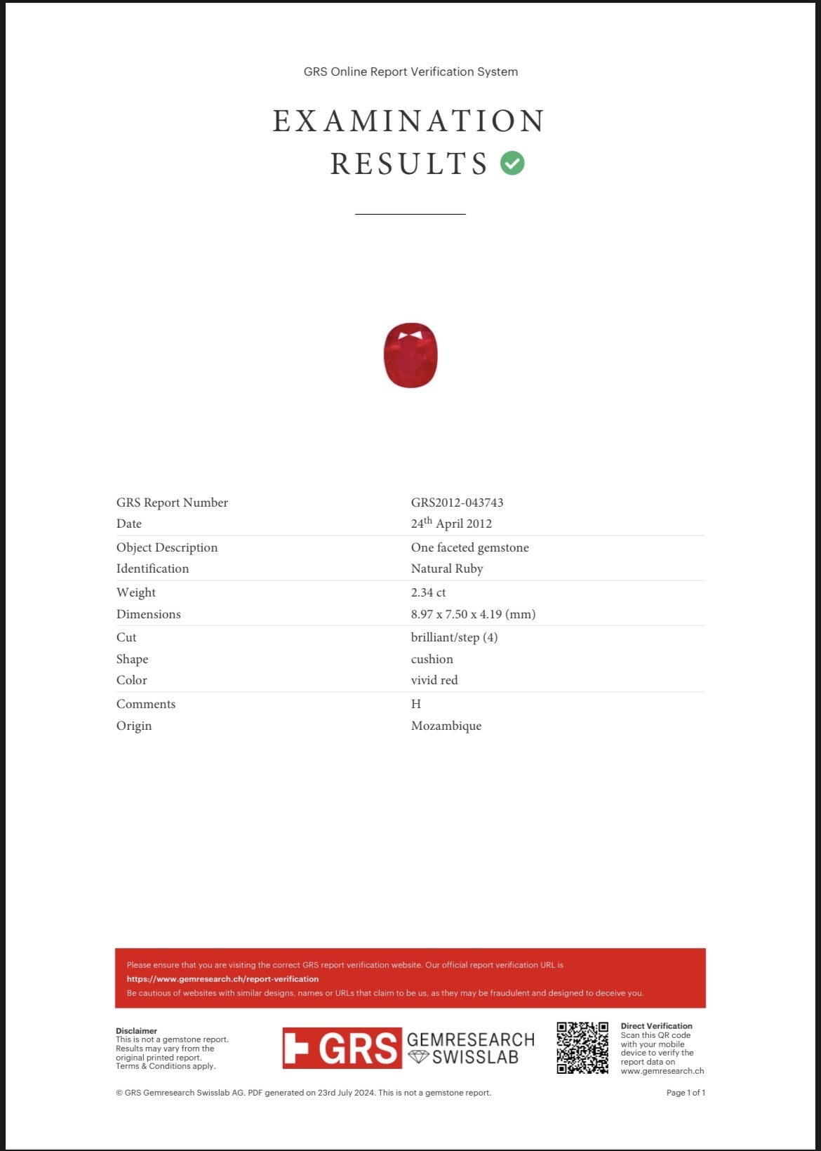 2.34 Ct. Ruby and Natural Diamond Three Stone Ring, 18K Yellow Gold