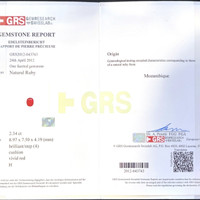 2.34 Ct. Ruby and Natural Diamond Three Stone Ring, 18K Yellow Gold Scan Report