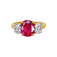 2.34 Ct. Ruby Natural Diamond Three Stone Ring, 18K Yellow Gold Image