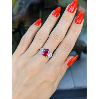 2.34 Ct. Ruby Natural Diamond Three Stone Ring, 18K Yellow Gold Life Style