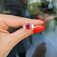 2.34 Ct. Ruby Natural Diamond Three Stone Ring, 18K Yellow Gold Life Style