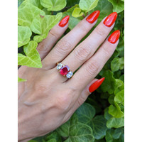 2.34 Ct. Ruby Natural Diamond Three Stone Ring, 18K Yellow Gold Life Style