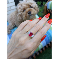 2.34 Ct. Ruby Natural Diamond Three Stone Ring, 18K Yellow Gold Life Style