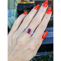 2.34 Ct. Ruby Natural Diamond Three Stone Ring, 18K Yellow Gold Life Style