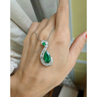 2.77 Ct. Emerald Natural Diamond Pave Pendant, 18K White Gold Life Style