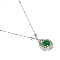 6.88 Ct. Emerald Natural Diamond Antique Style Necklace, 18K White Gold Image