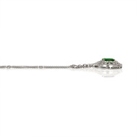 6.88 Ct. Emerald Natural Diamond Antique Style Necklace, 18K White Gold Image