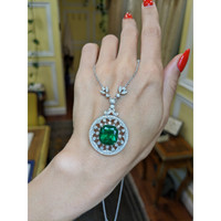6.88 Ct. Emerald Natural Diamond Antique Style Necklace, 18K White Gold Life Style
