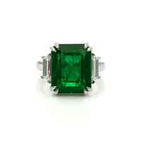 9.33 Ct. Emerald and Natural Diamond Three Stone Ring, Platinum 950 Video