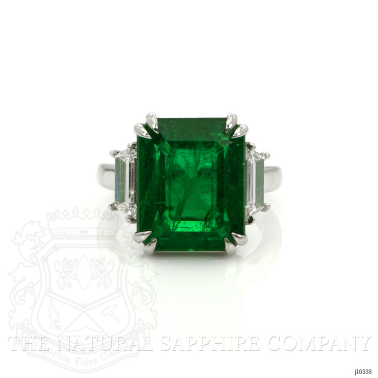 9.33 Ct. Emerald and Natural Diamond Three Stone Ring, Platinum 950