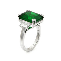9.33 Ct. Emerald Natural Diamond Three Stone Ring, Platinum 950 Image