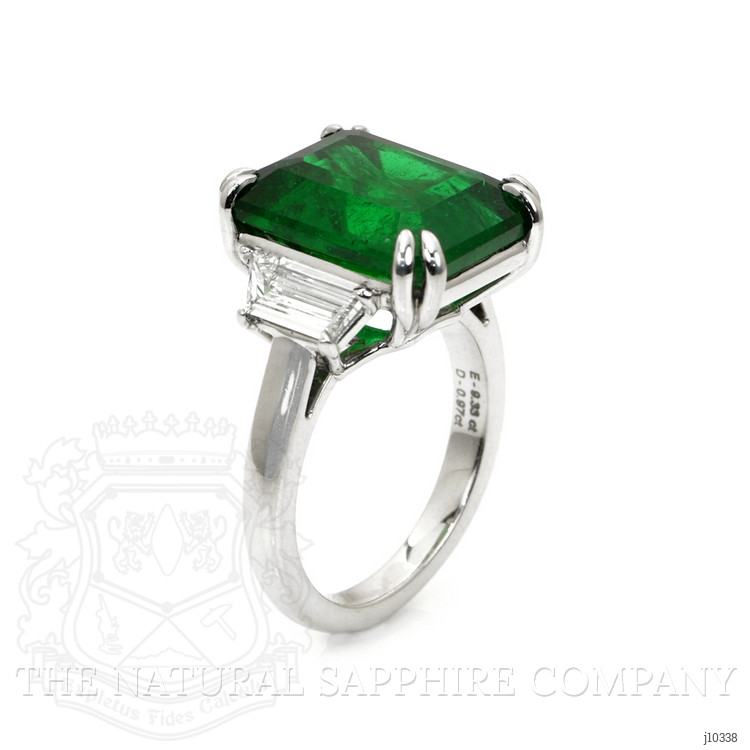 9.33 Ct. Emerald Natural Diamond Three Stone Ring, Platinum 950
