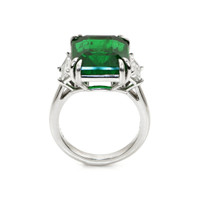 9.33 Ct. Emerald Natural Diamond Three Stone Ring, Platinum 950 Image