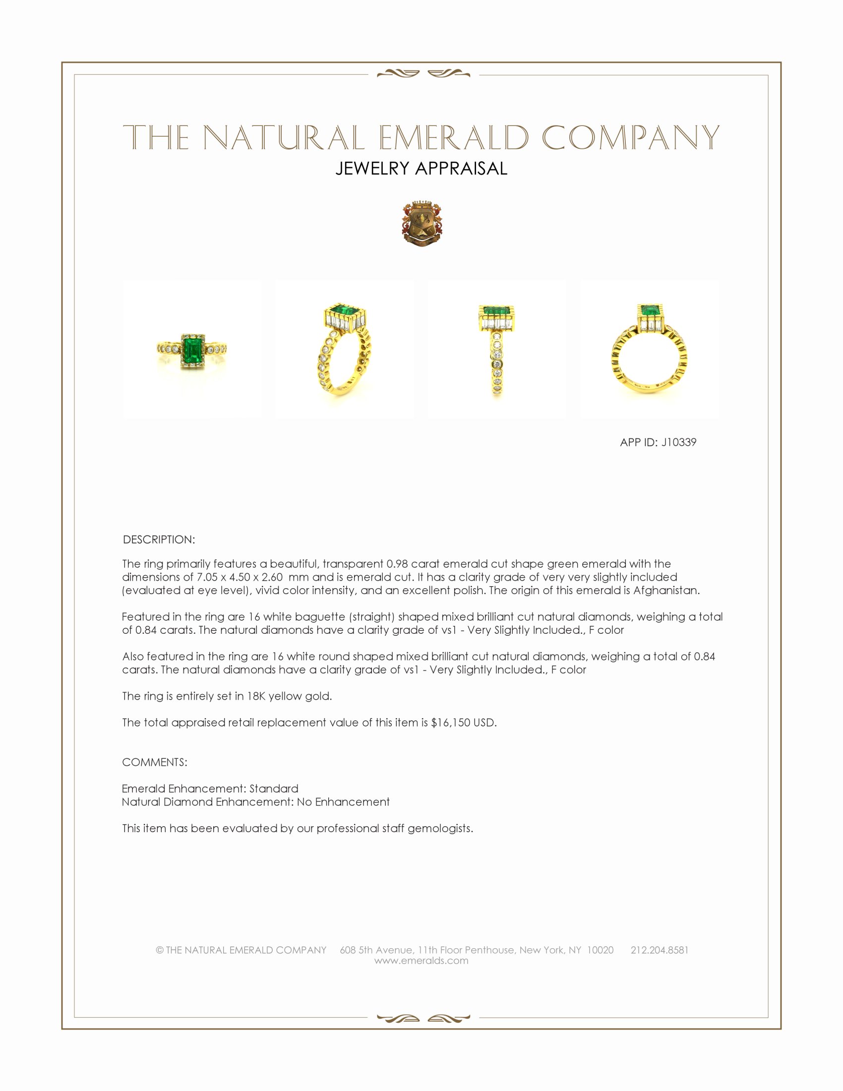 0.98 Ct. Emerald and Natural Diamond Bezel Ring, 18K Yellow Gold