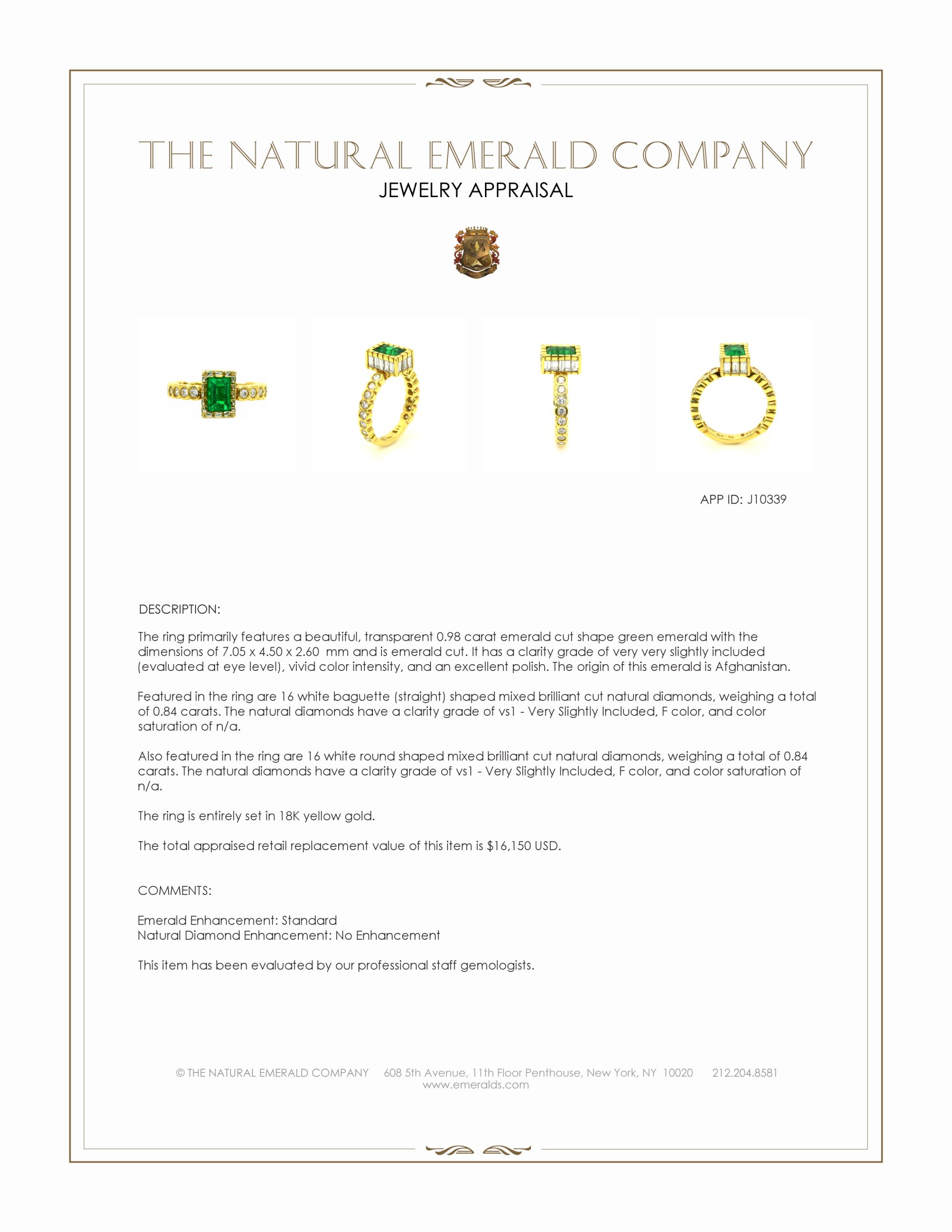 0.98 Ct. Emerald and Natural Diamond Bezel Ring, 18K Yellow Gold