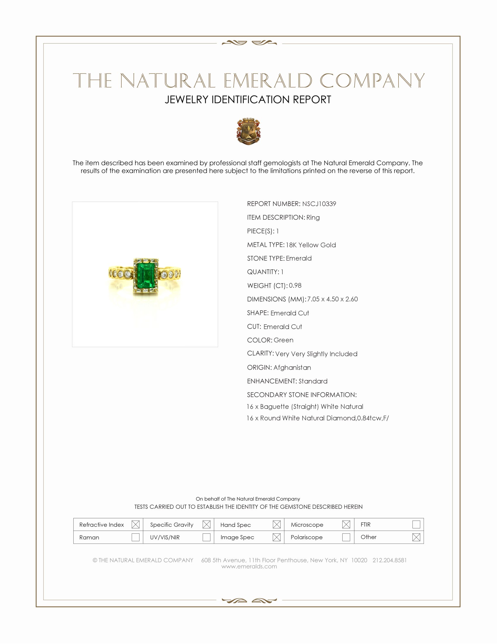 0.98 Ct. Emerald and Natural Diamond Bezel Ring, 18K Yellow Gold