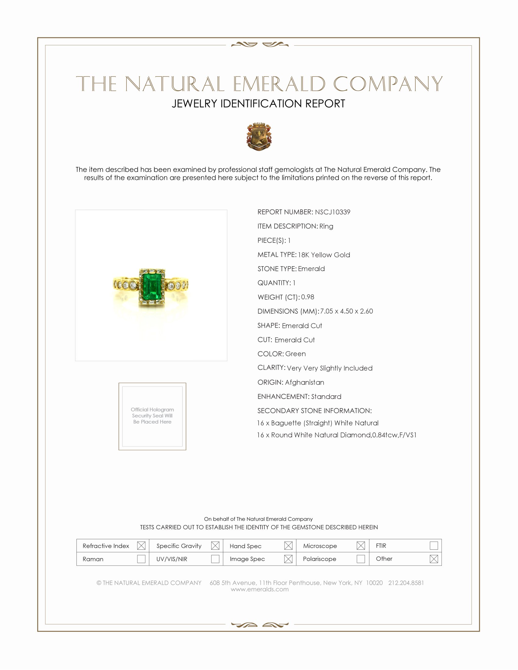 0.98 Ct. Emerald Natural Diamond Bezel Ring, 18K Yellow Gold