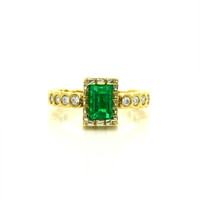 0.98 Ct. Emerald Natural Diamond Bezel Ring, 18K Yellow Gold Video