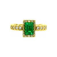 0.98 Ct. Emerald and Natural Diamond Bezel Ring, 18K Yellow Gold Video