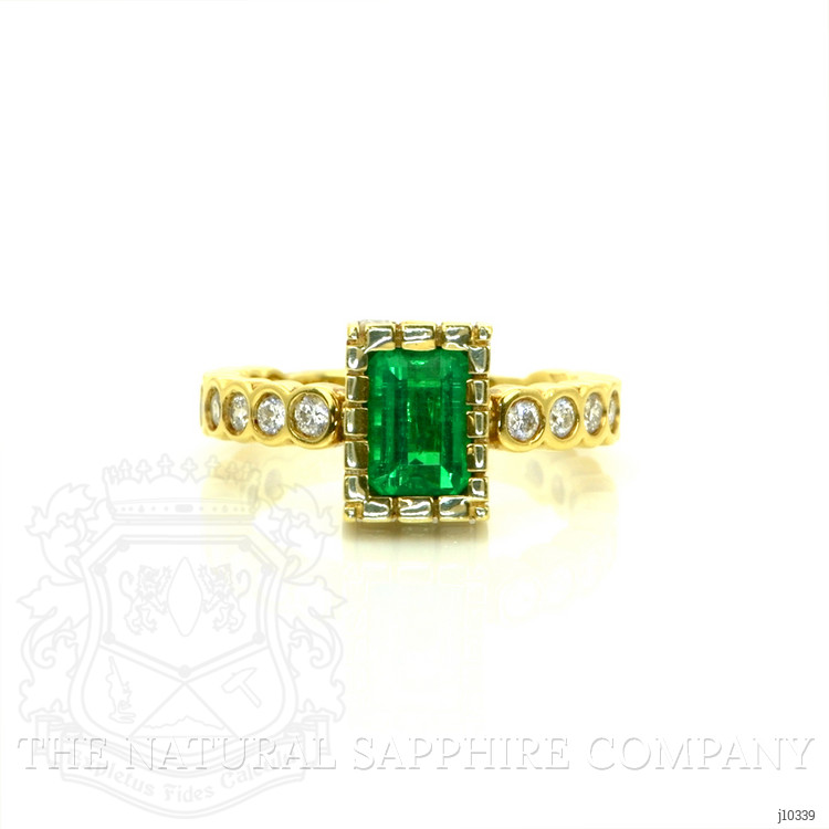 0.98 Ct. Emerald Natural Diamond Bezel Ring, 18K Yellow Gold