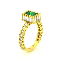 0.98 Ct. Emerald Natural Diamond Bezel Ring, 18K Yellow Gold Image