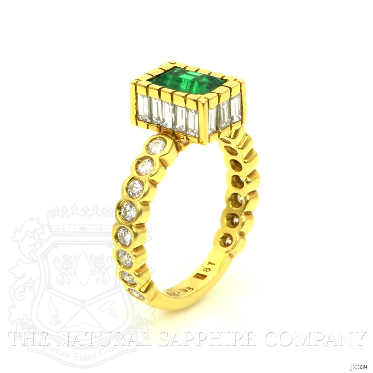 0.98 Ct. Emerald Natural Diamond Bezel Ring, 18K Yellow Gold