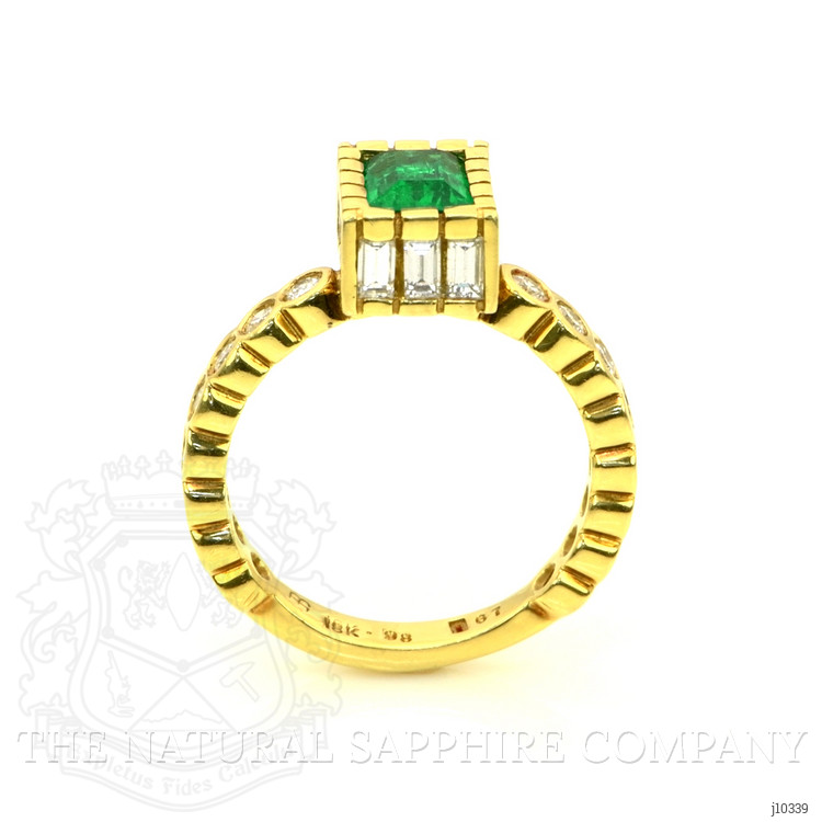 0.98 Ct. Emerald Natural Diamond Bezel Ring, 18K Yellow Gold