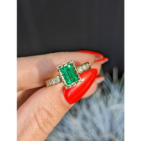0.98 Ct. Emerald Natural Diamond Bezel Ring, 18K Yellow Gold Life Style