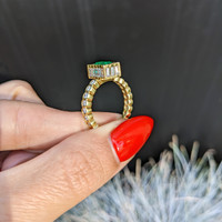 0.98 Ct. Emerald Natural Diamond Bezel Ring, 18K Yellow Gold Life Style