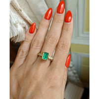 0.98 Ct. Emerald Natural Diamond Bezel Ring, 18K Yellow Gold Life Style