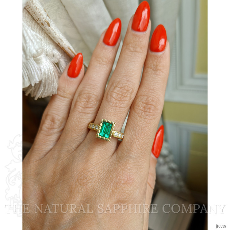 0.98 Ct. Emerald Natural Diamond Bezel Ring, 18K Yellow Gold